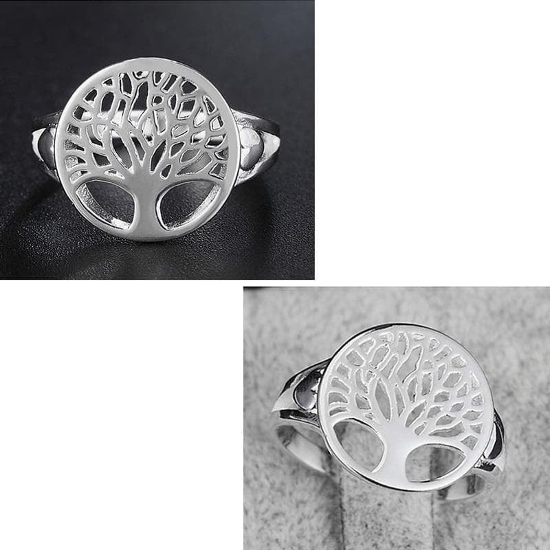 "Livets Träd ring i sterling silver, kvinnlig design, detaljerat keltiskt mönster, glänsande och tidlös stil."