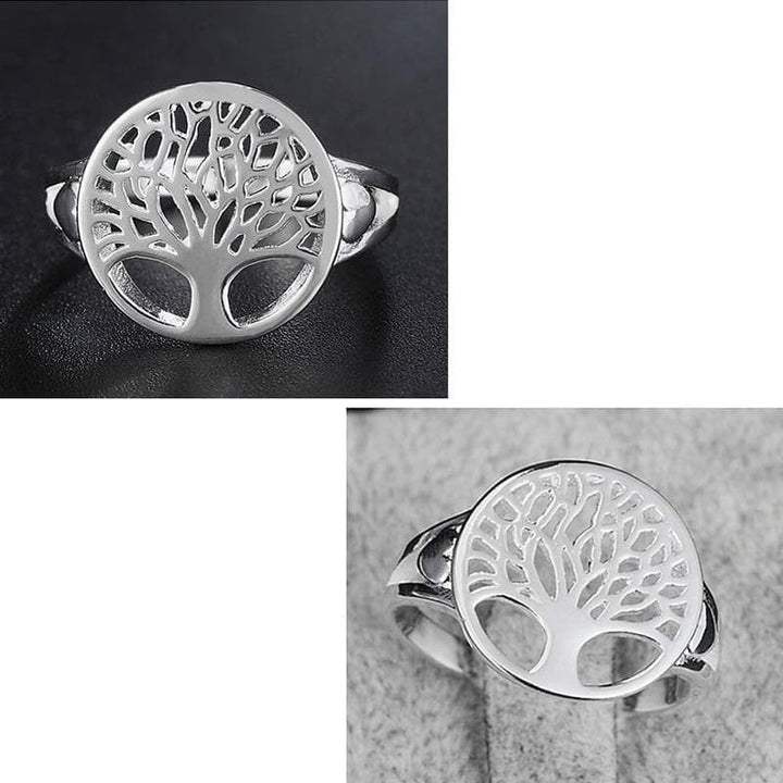 "Livets Träd ring i sterling silver, kvinnlig design, detaljerat keltiskt mönster, glänsande och tidlös stil."