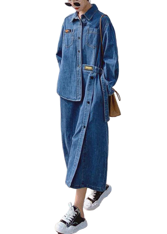 Lång klänning för kvinnor med asymmetrisk design och fickor, i mjuk bomullsblandning, perfekt för höstmode.
