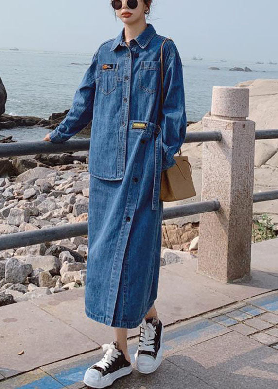 Lång klänning för kvinnor med asymmetrisk design och fickor, i mjuk bomullsblandning, perfekt för höstmode.