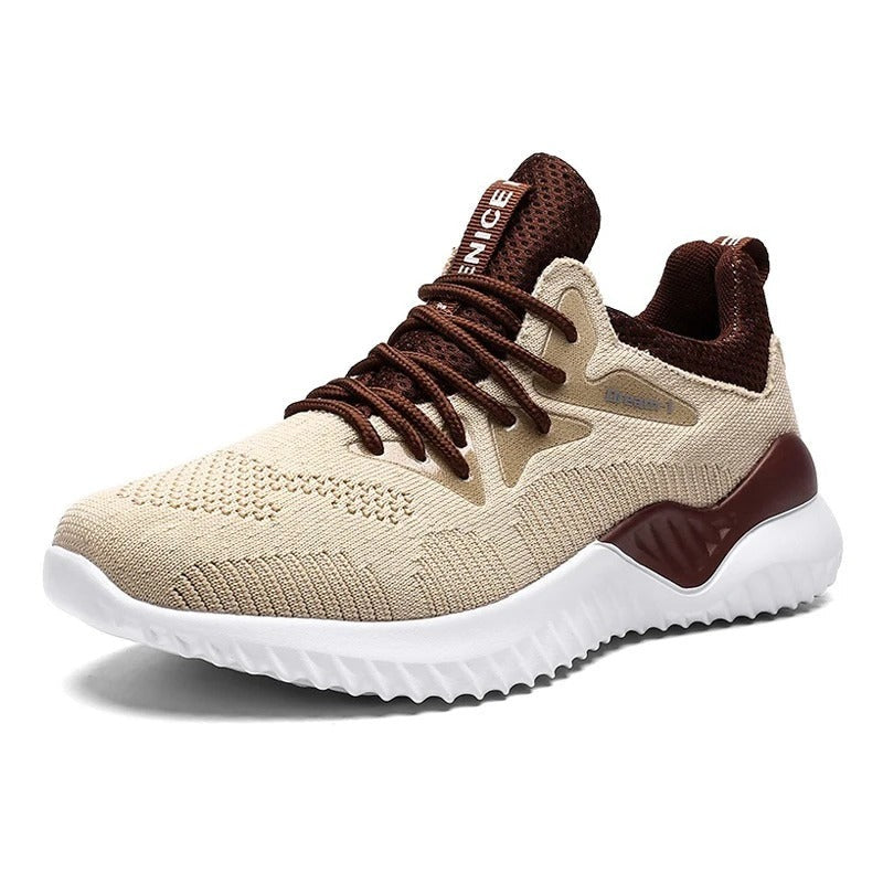 Lättvikts andningsaktiva sneakers i mesh för män, beige färg, ger optimal komfort och ventilation för en aktiv livsstil.
