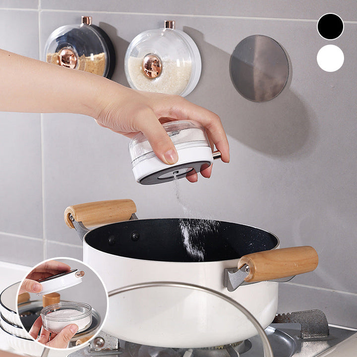 "Magnetiska kryddburkar i glas och ABS för stilren och praktisk kryddförvaring på väggen, med ergonomisk design."
