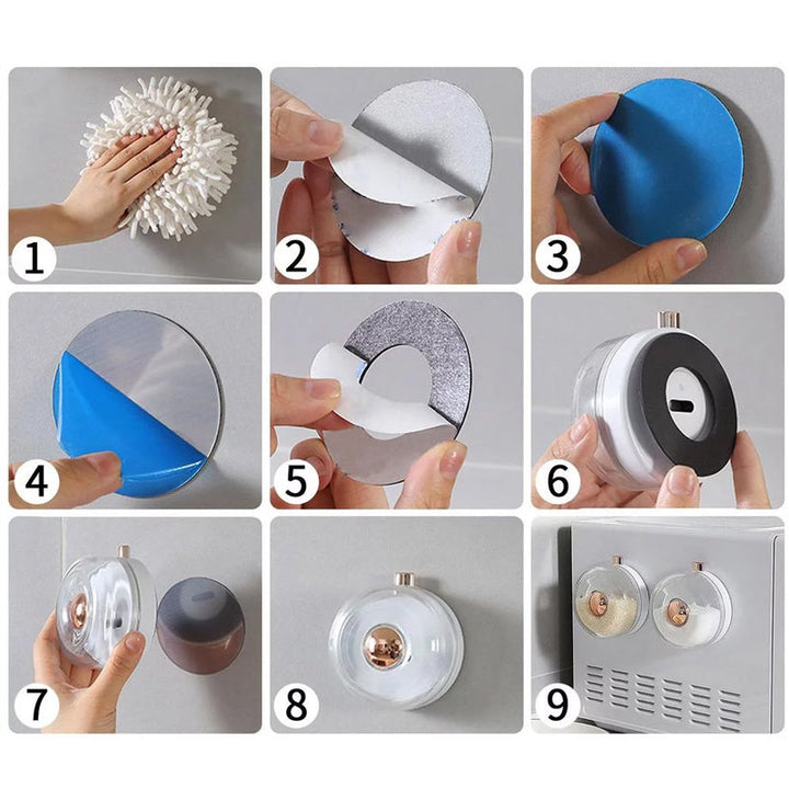 "Magnetiska kryddburkar i glas och ABS för stilren och praktisk kryddförvaring på väggen, med ergonomisk design."
