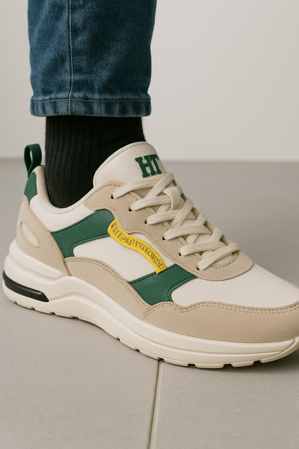 Minimalistiska herrsneakers i suede med gummisula, elegant design perfekt för casual och smart casual outfits.