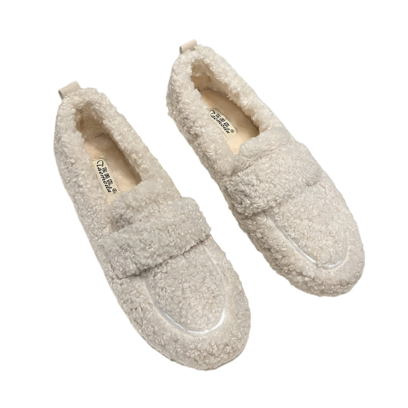 Mjuka damtofflor i pluche med antislip-sula, beige, perfekt för inomhusbruk och kalla dagar, håller fötterna varma.