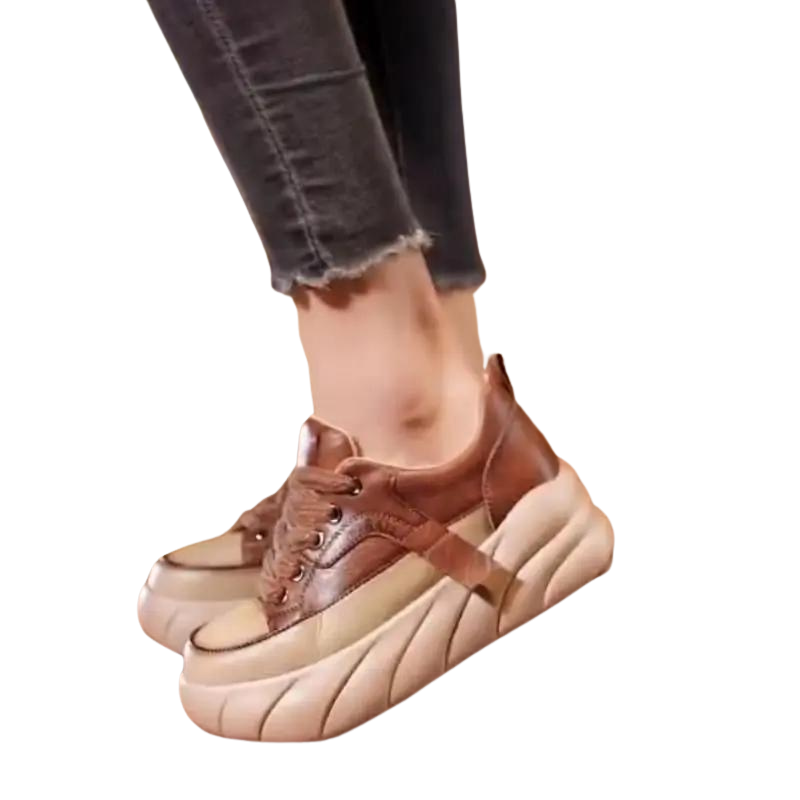 "Mjuka svarta och bruna damsneakers med tjock sula i PU, stil och komfort för moderna kvinnor, hög hållbarhet."