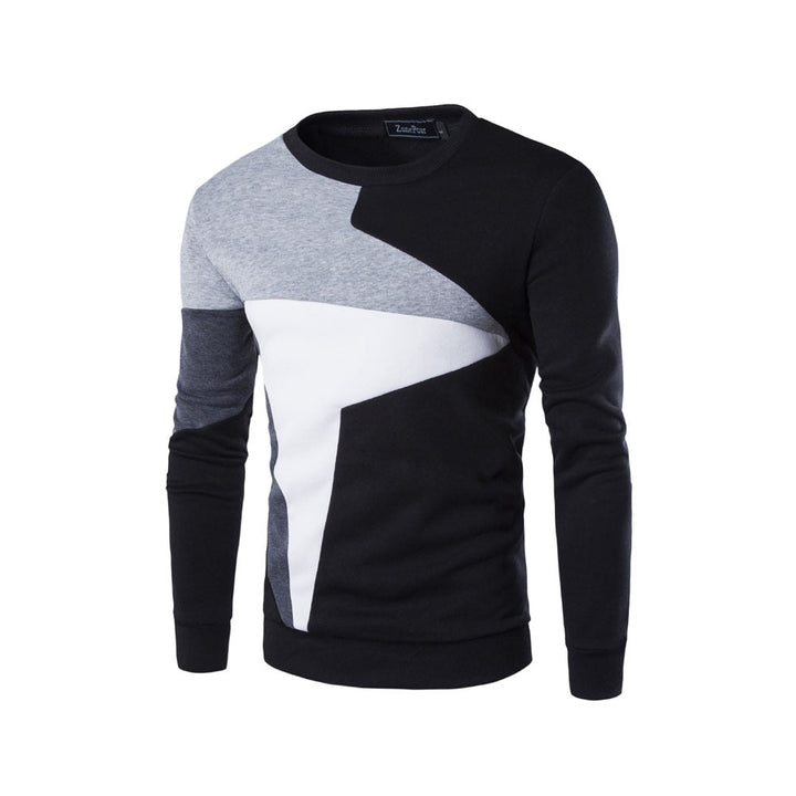 "Mäns crewneck sweatshirt med ribbstickade detaljer, blå färg, mjukt bomullsmaterial, designad för komfort och stil."