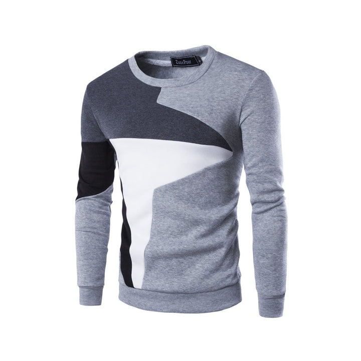 "Mäns crewneck sweatshirt med ribbstickade detaljer, blå färg, mjukt bomullsmaterial, designad för komfort och stil."