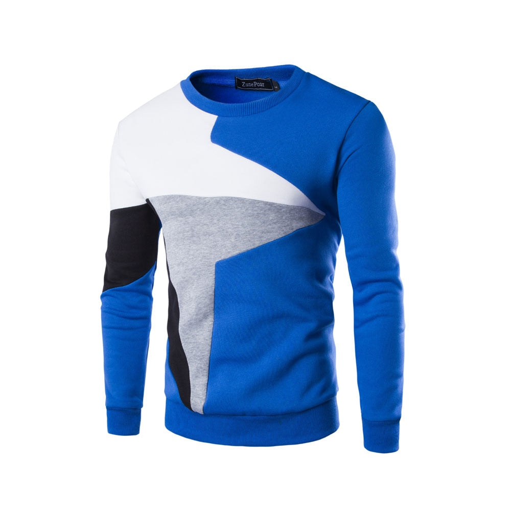 "Mäns crewneck sweatshirt med ribbstickade detaljer, blå färg, mjukt bomullsmaterial, designad för komfort och stil."