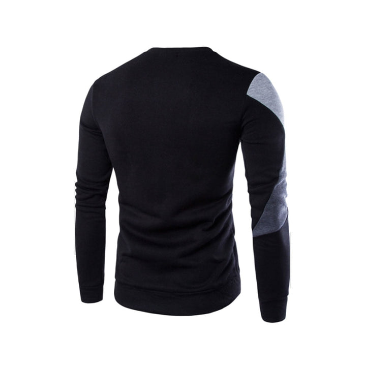 "Mäns crewneck sweatshirt med ribbstickade detaljer, blå färg, mjukt bomullsmaterial, designad för komfort och stil."