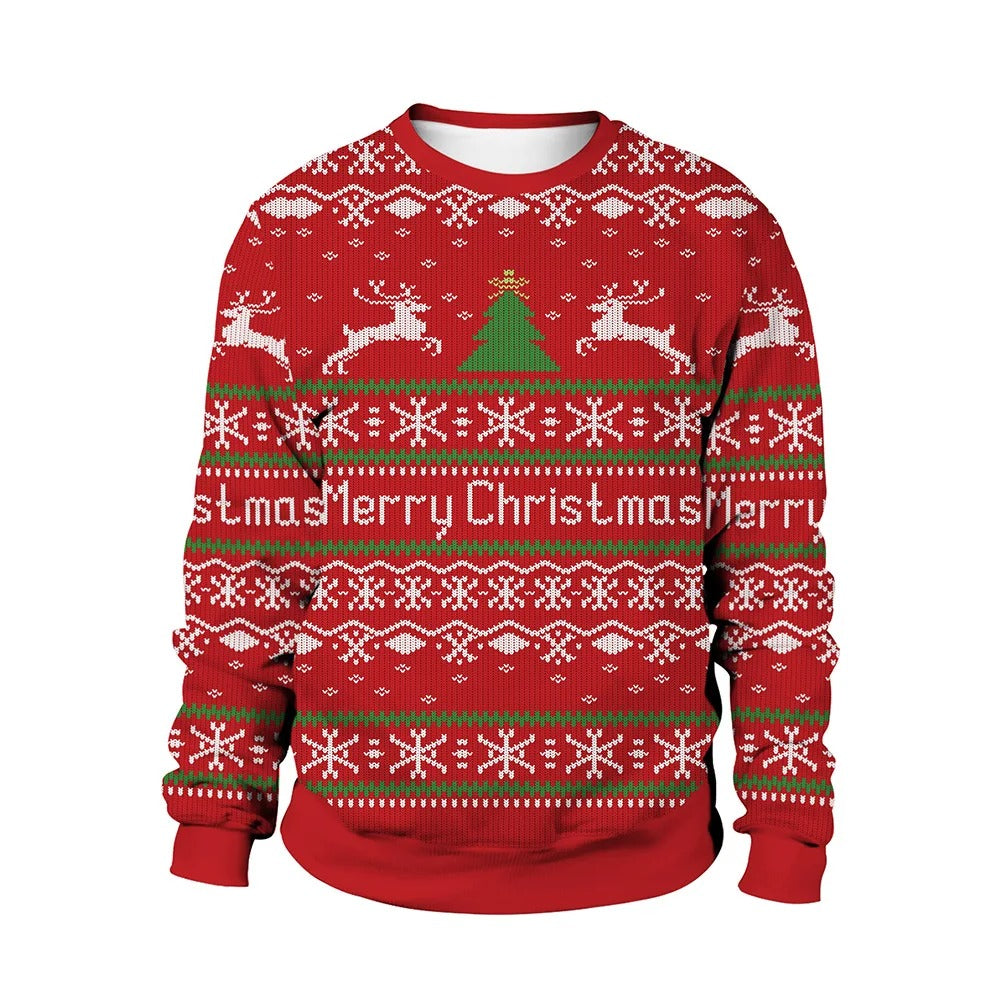 Herrtröja med jultryck, varm och stilfull, rödgrön design, perfekt för vinter och julfirande.