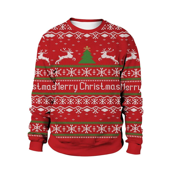 Herrtröja med jultryck, varm och stilfull, rödgrön design, perfekt för vinter och julfirande.