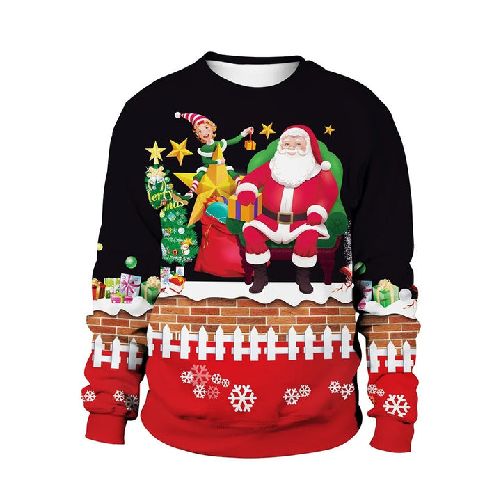Herrtröja med jultryck, varm och stilfull, rödgrön design, perfekt för vinter och julfirande.