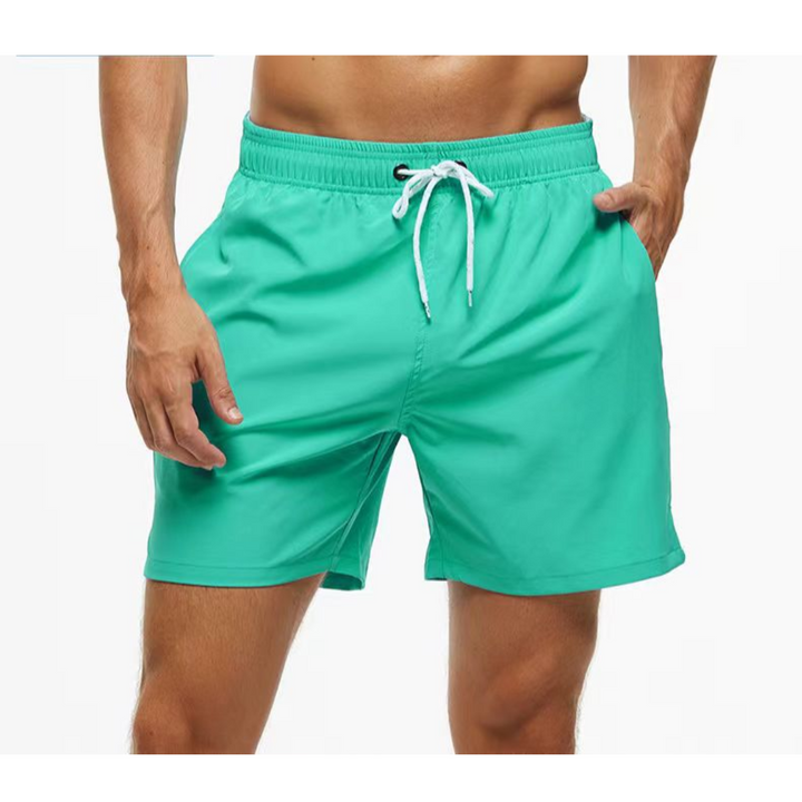 "Mäns snabbtorkande badshorts med justerbar midja, framsida, stiliga och funktionella för strand och pool."