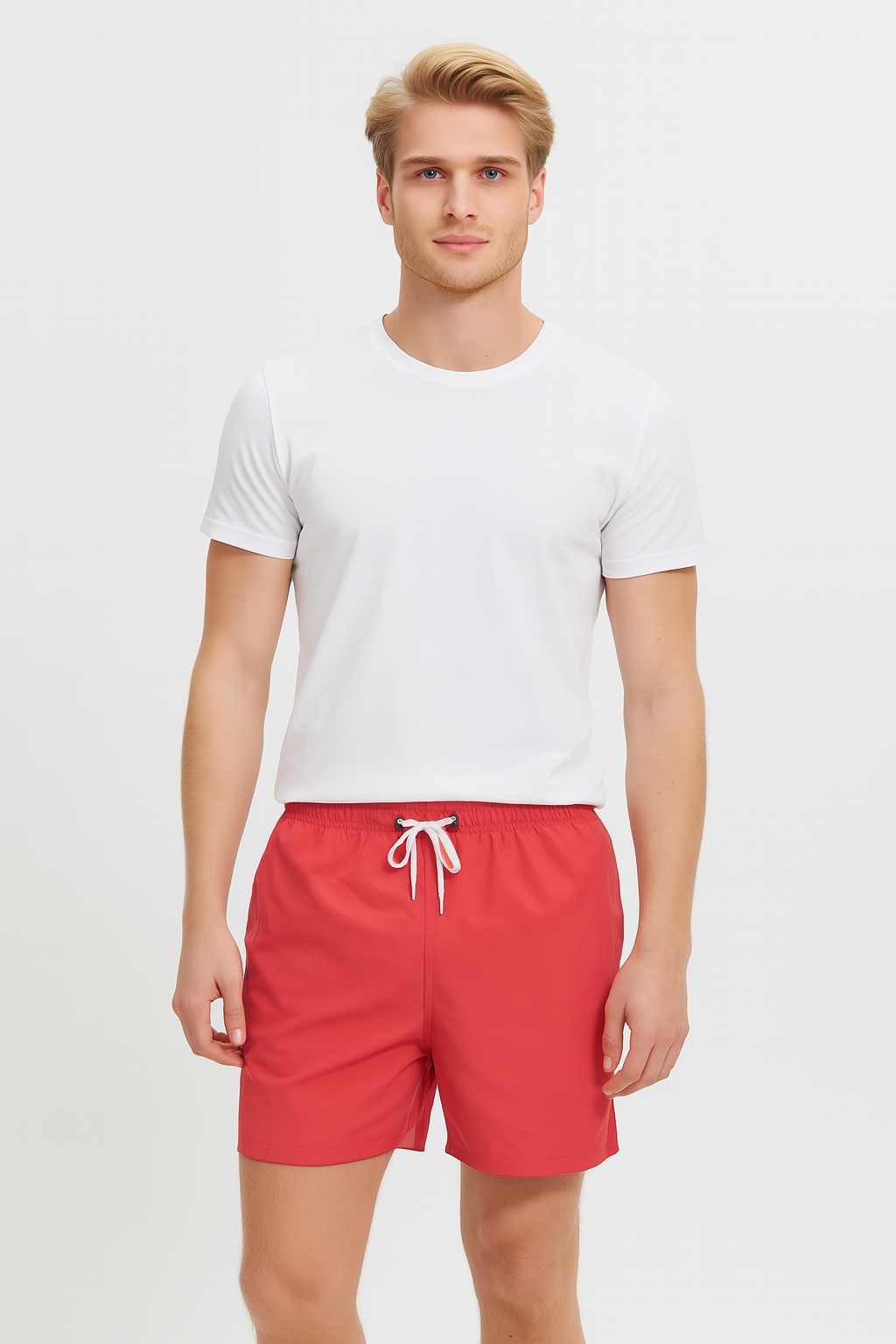 "Mäns snabbtorkande badshorts med justerbar midja, framsida, stiliga och funktionella för strand och pool."