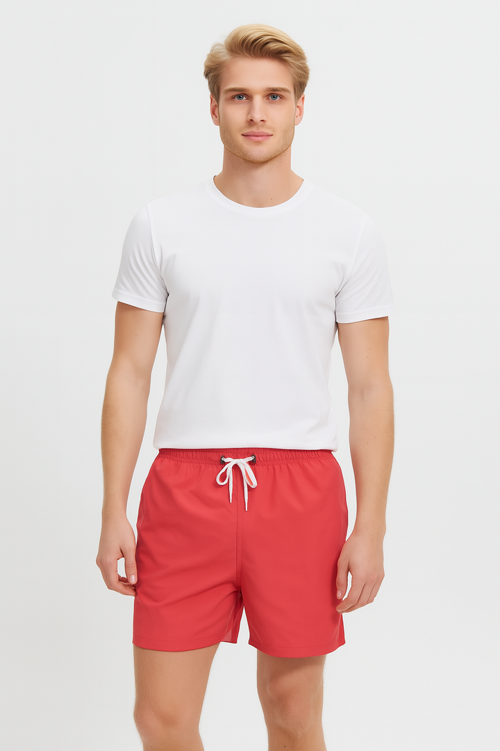 "Mäns snabbtorkande badshorts med justerbar midja, framsida, stiliga och funktionella för strand och pool."