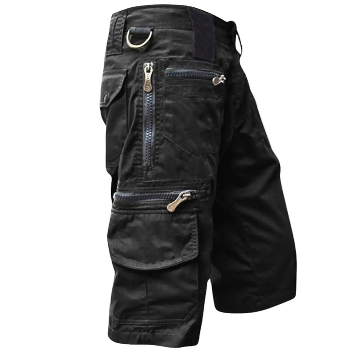 "Mäns trendiga cargo shorts i svart med flera fickor, perfekt för vardag och utomhusäventyr. Stil och funktionalitet."