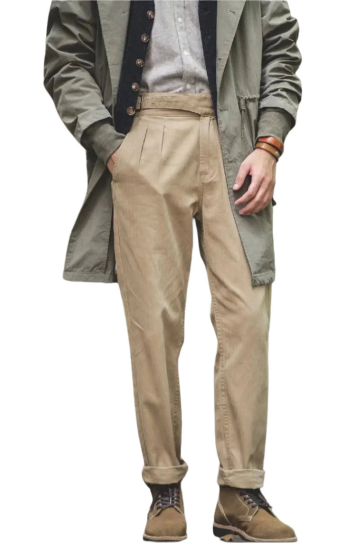 "Mäns vintage herrbyxor, raka ben, avslappnad passform, klassisk stil, tidlösa för formella och avslappnade tillfällen."