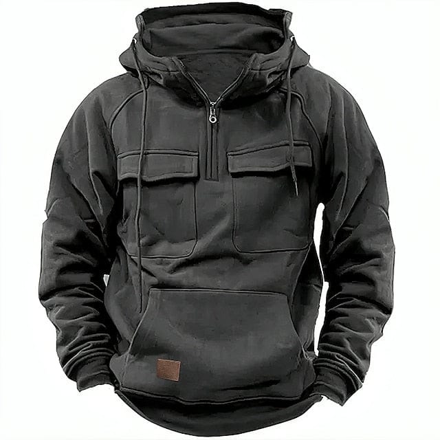 "Modern herr vinterhuv hoodie, högkvalitativ bomull/polyester, stilren design i mörkgrön, perfekt för kalla vinterdagar."