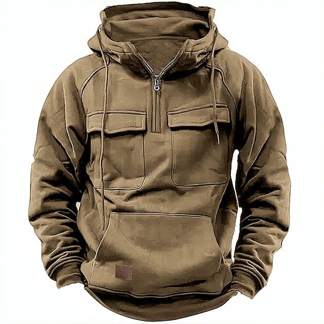 "Modern herr vinterhuv hoodie, högkvalitativ bomull/polyester, stilren design i mörkgrön, perfekt för kalla vinterdagar."