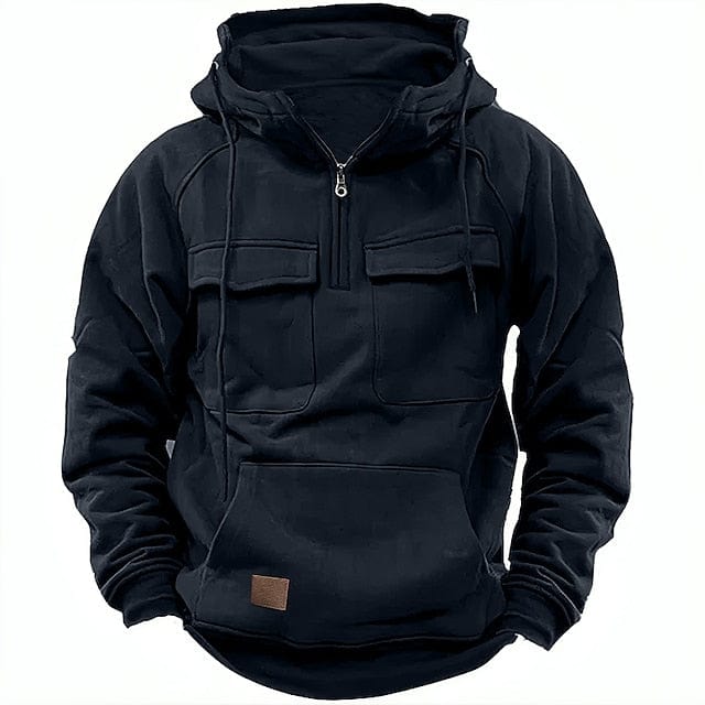 "Modern herr vinterhuv hoodie, högkvalitativ bomull/polyester, stilren design i mörkgrön, perfekt för kalla vinterdagar."