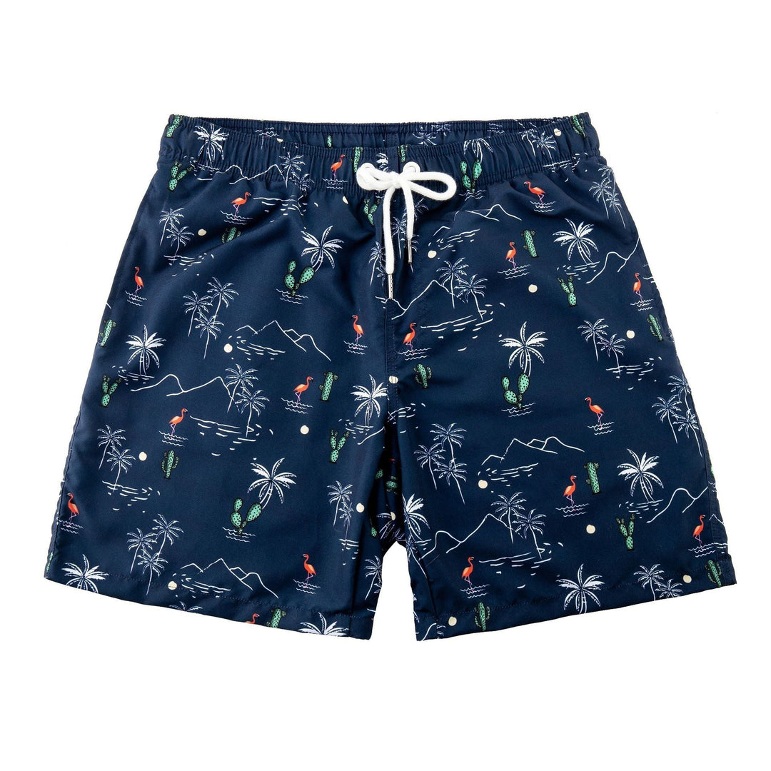 "Modernt designade herrboardshorts med snörning, snabbtorkande material och djärva tryck, perfekta för strandliv."