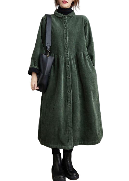 Mörkgrön kvinnojacka i kordflod med figurnära midja, elegant och bekväm med avslappnad passform, bild 1