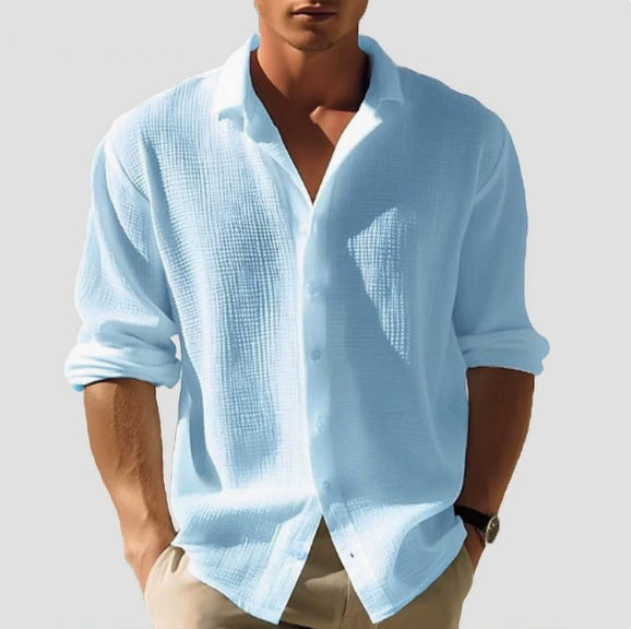 Herr Långärmad Enkel Button-Down Skjorta Bekväm Design