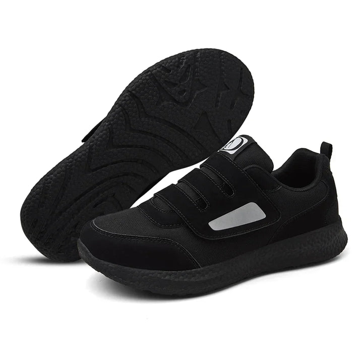 Ortopediska unisex slip-on sneakers för diabetiker med justerbar rem, anti-slip sula, rymlig passform och sportig design.