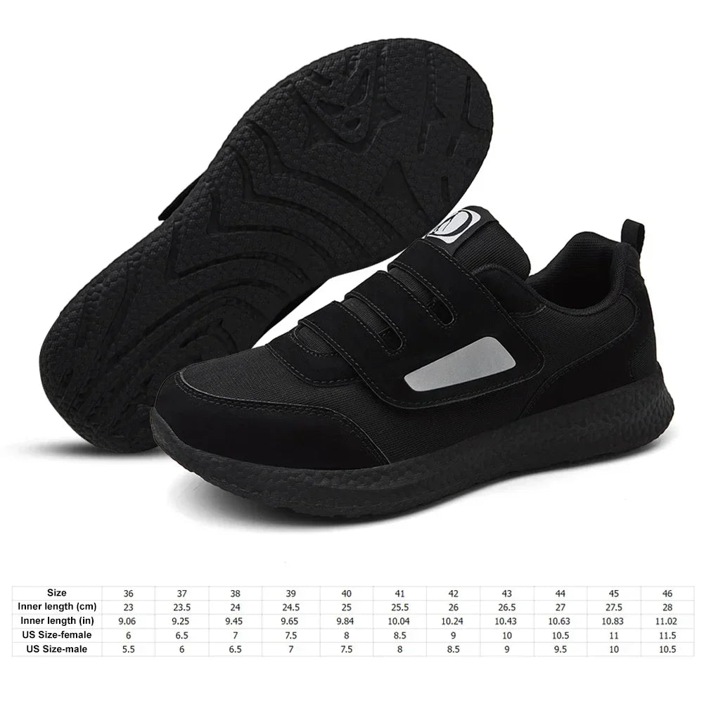 Ortopediska unisex slip-on sneakers för diabetiker med justerbar rem, anti-slip sula, rymlig passform och sportig design.