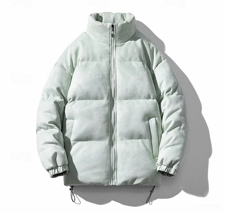 "Quiltad herr vinterjacka i modern stil, elegant design, svart färg, värmande och bekväm för kalla dagar, lätt att styla."