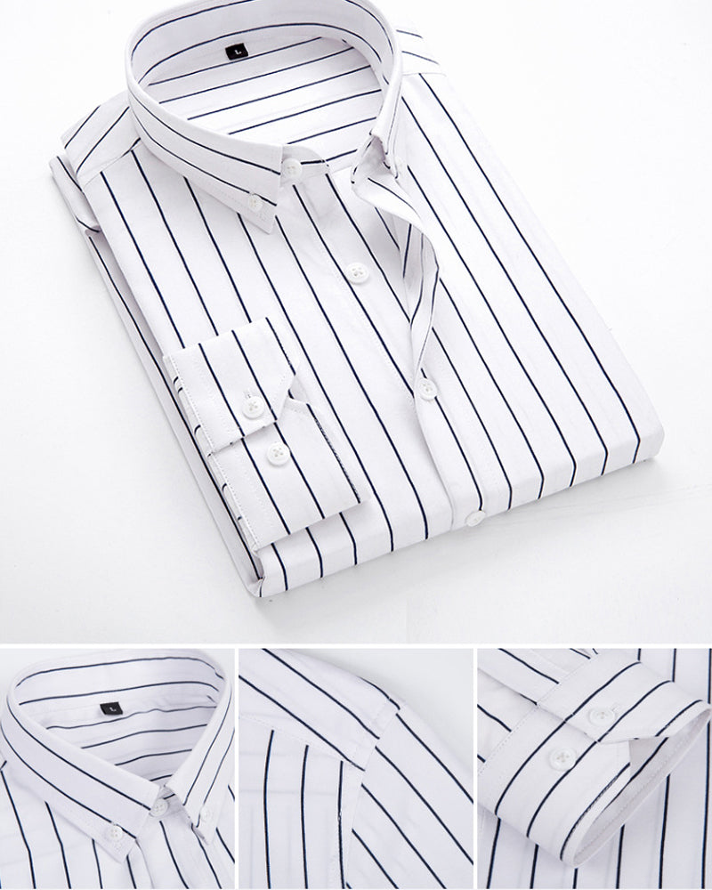 Randig herrskjorta i modern businessstil, mjuk bomullsblandning, elegant och professionell look, perfekt för kontor.