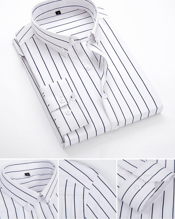 Randig herrskjorta i modern businessstil, mjuk bomullsblandning, elegant och professionell look, perfekt för kontor.