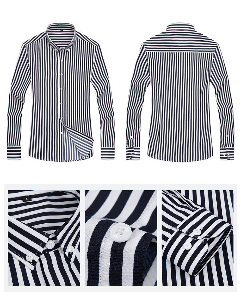 Randig herrskjorta i modern businessstil, mjuk bomullsblandning, elegant och professionell look, perfekt för kontor.
