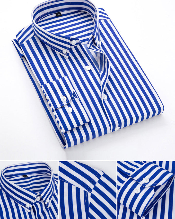 Randig herrskjorta i modern businessstil, mjuk bomullsblandning, elegant och professionell look, perfekt för kontor.