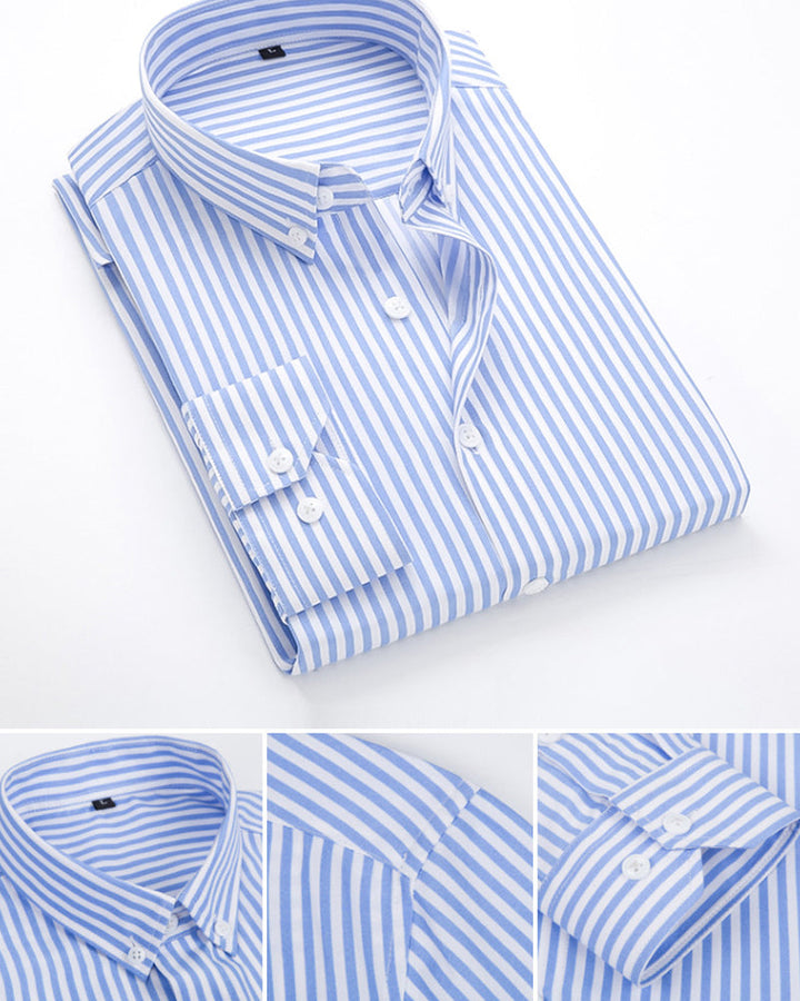 Randig herrskjorta i modern businessstil, mjuk bomullsblandning, elegant och professionell look, perfekt för kontor.