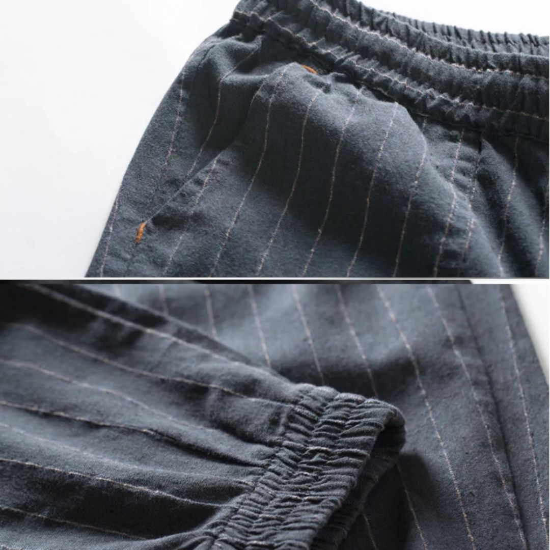Randiga dambyxor med elastisk midja, bekväma och eleganta, perfekt för vardagens alla tillfällen.