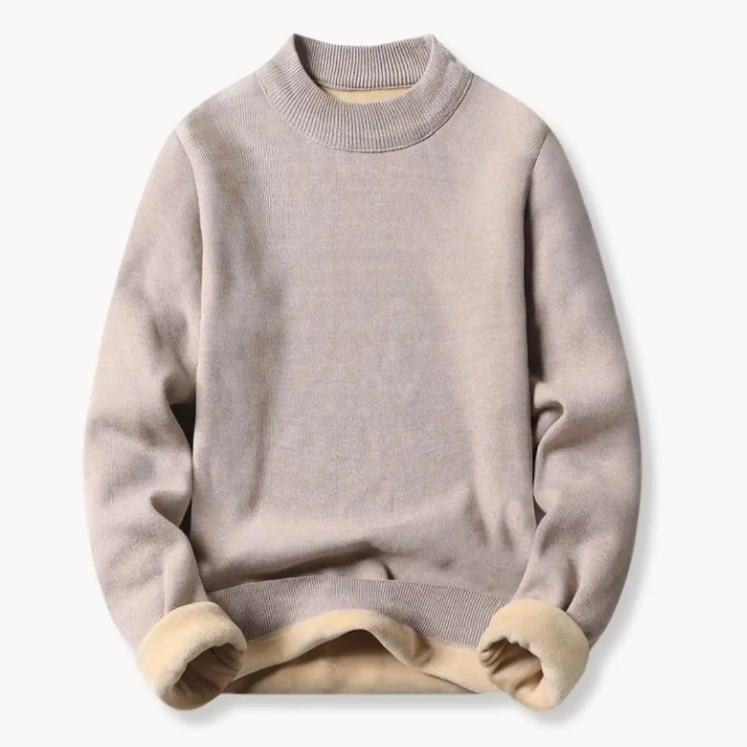 Ribbstickad tröja för kvinnor, rundhals, lång ärm, beige, elegant och varm för höst och vinter.