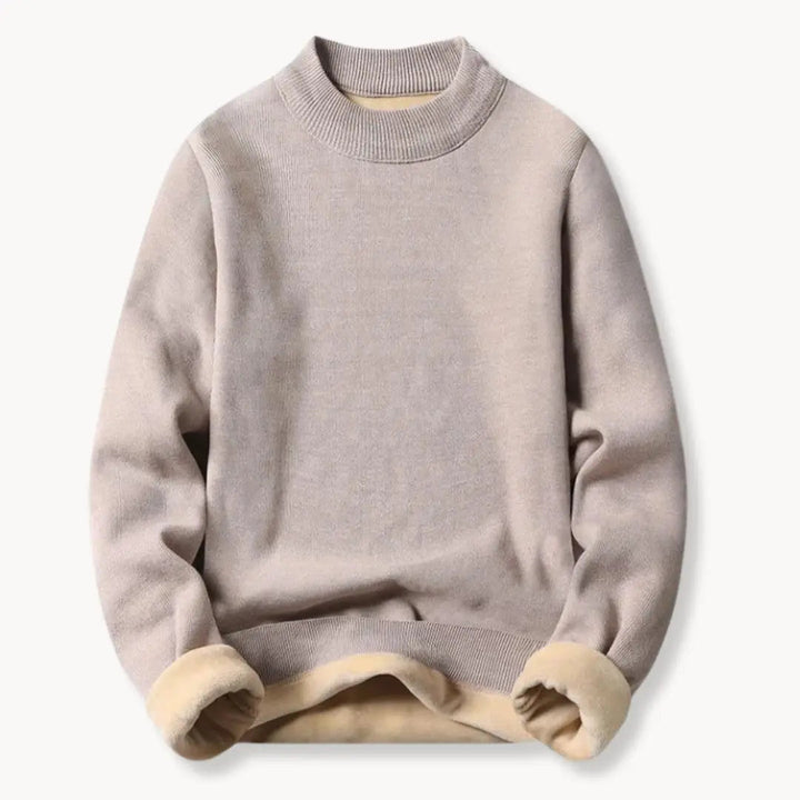Ribbstickad tröja för kvinnor, rundhals, lång ärm, beige, elegant och varm för höst och vinter.