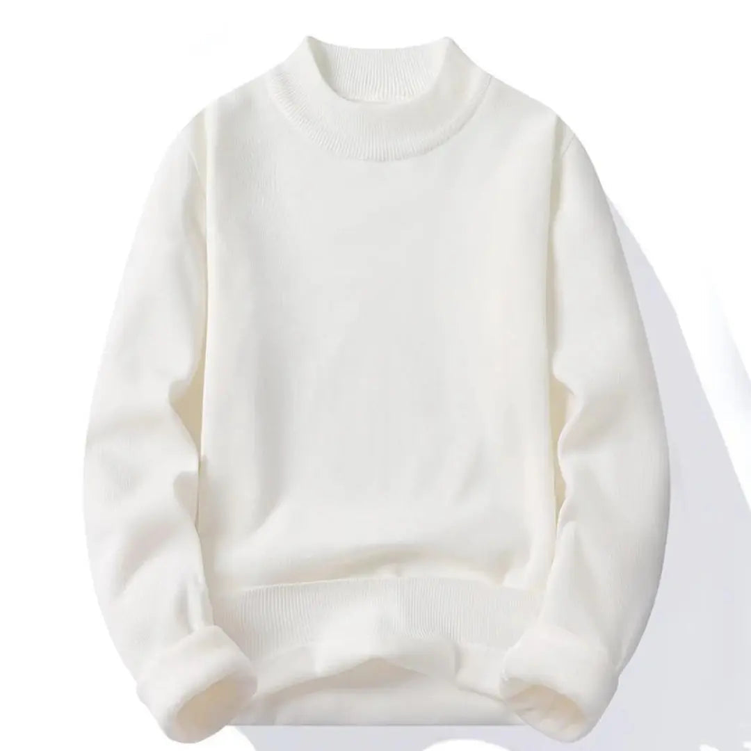 Ribbstickad tröja för kvinnor, rundhals, lång ärm, beige, elegant och varm för höst och vinter.