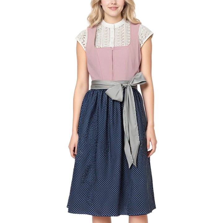 "Rosa vintage Dirndl klänning med klassiska detaljer för festliga tillfällen, perfekt för Oktoberfest och temafester."