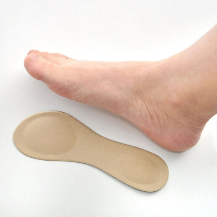 "Sko skoinlägg för fotvalvstöd för kvinnor, beige tyg, 3D svampkudde, idealisk för klackar och sneakers, smärtlindring."