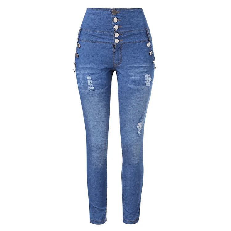 Slimma denimbyxor med hög midja, elegant smal passform. Flatterande kurvor, damjeans för stil och komfort.
