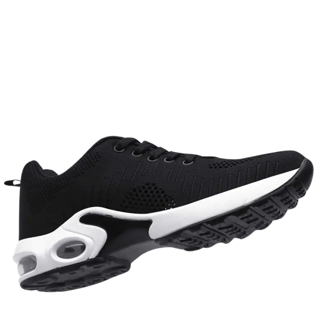 "Snygga dam sneakers med hålfotsstöd och luftkuddar, gråa och vita, perfekt för komfort och aktiv livsstil."