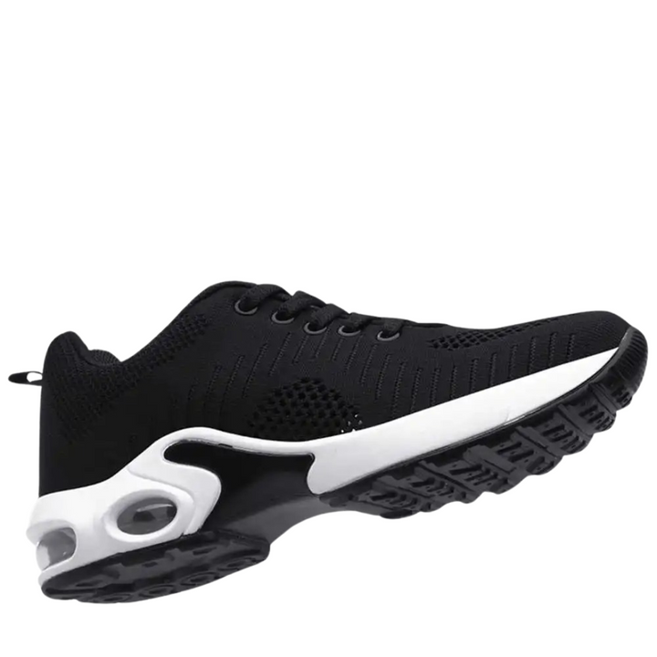 "Snygga dam sneakers med hålfotsstöd och luftkuddar, gråa och vita, perfekt för komfort och aktiv livsstil."