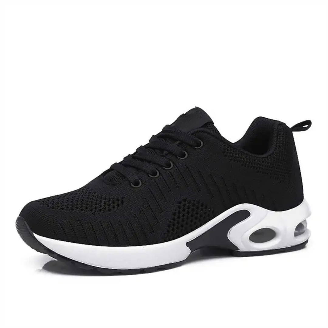"Snygga dam sneakers med hålfotsstöd och luftkuddar, gråa och vita, perfekt för komfort och aktiv livsstil."