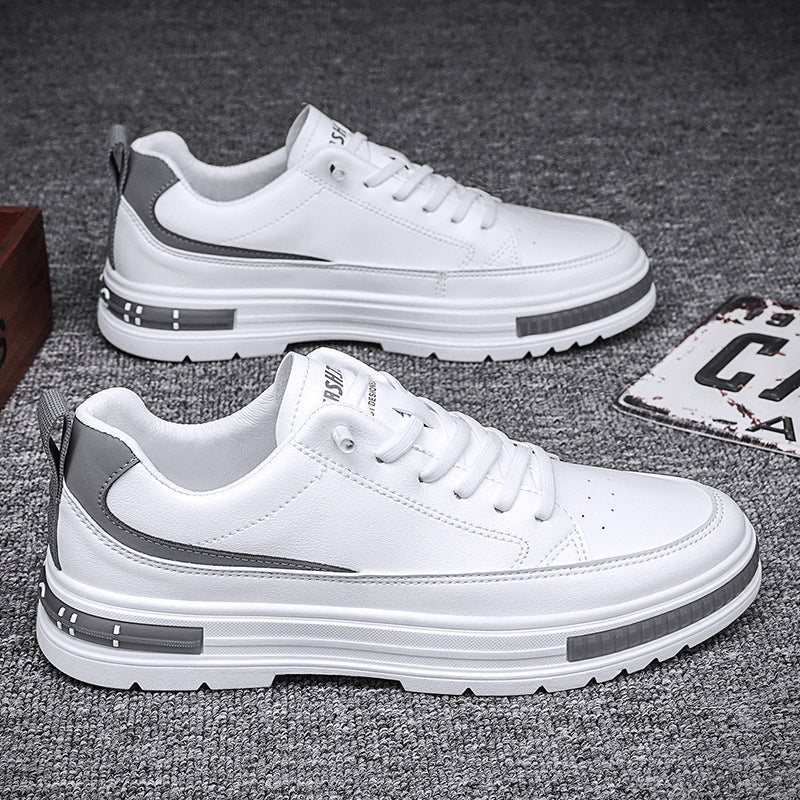 "Sportiga herrsneakers i syntet och textil, ljusgrå och mörk khaki, slitstark med halkfri sula, idealiska för vår och sommar.