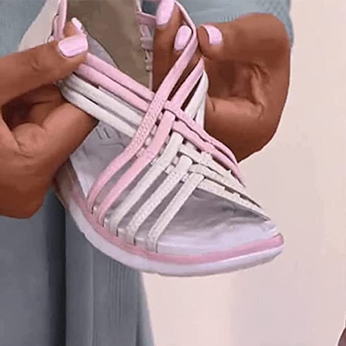 "Sportiga kvinnors sandaler med kilklack, retro stil, beige färg, bekväm passform för sommar, halkfria sulor."