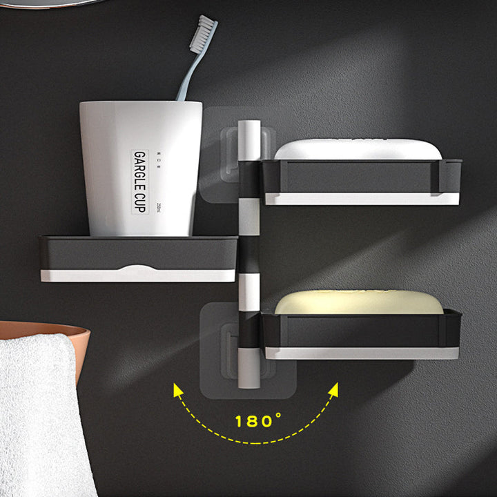 Stansfri tvålhållare med sugkopp, flerfackad design, grå och vit plast för väggmontering i badrum.
