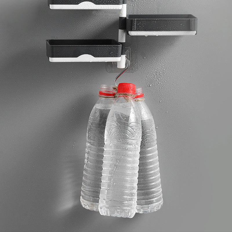 Stansfri tvålhållare med sugkopp, flerfackad design, grå och vit plast för väggmontering i badrum.
